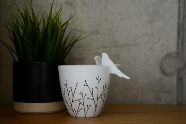 Porcelain Candle Holder with silver stems pattern and birds