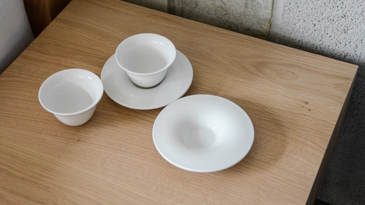porcelain cups and saucers from above