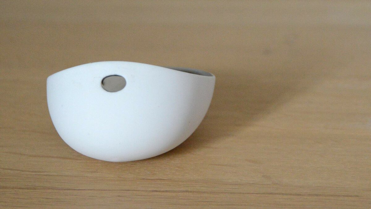 modern matt white porcelain dish shown from the rear