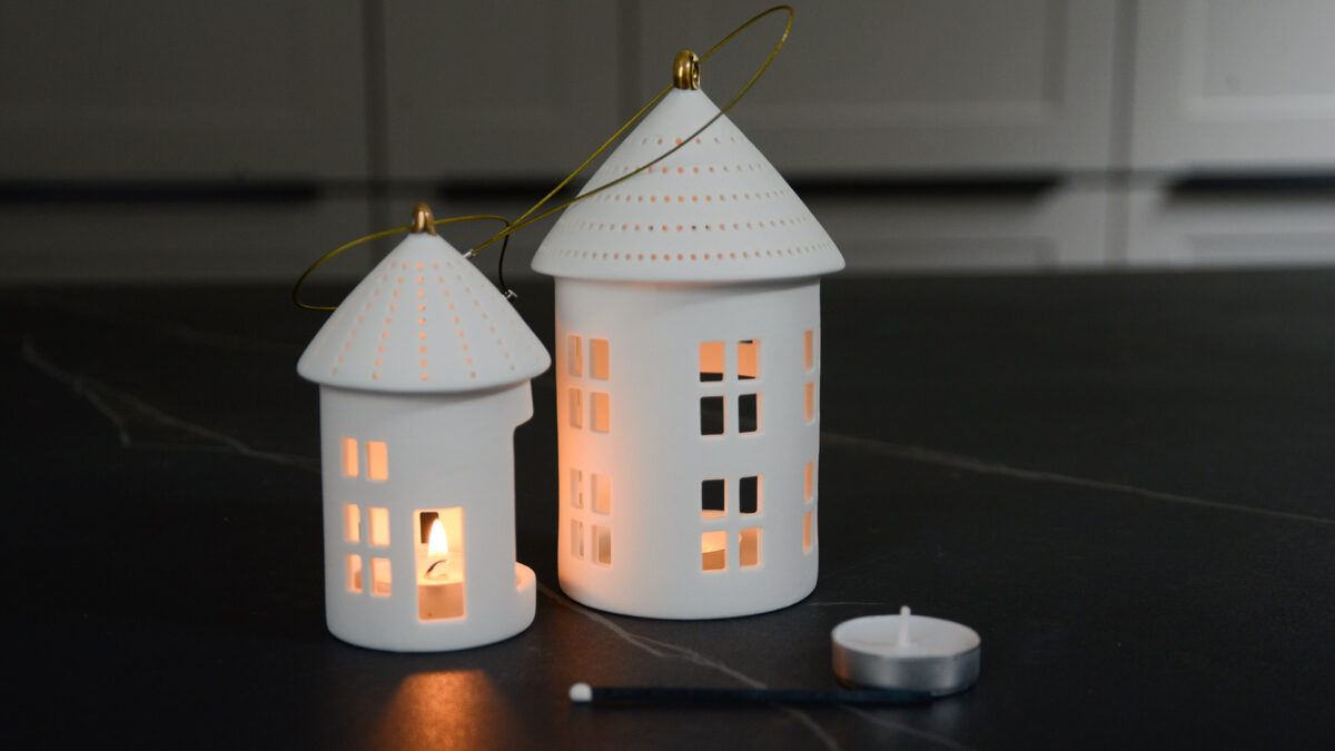 House shape hanging matt porcelain tea light lanterns