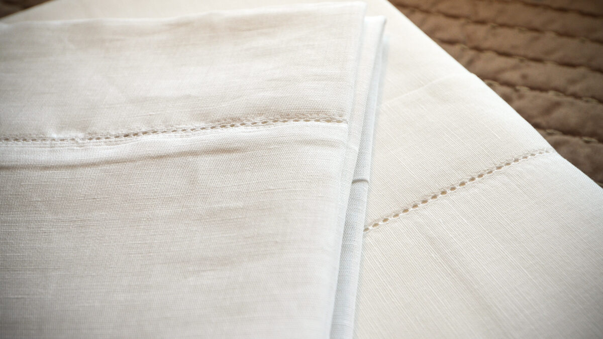 portofino linen mix bedding hemstitch folded 1920