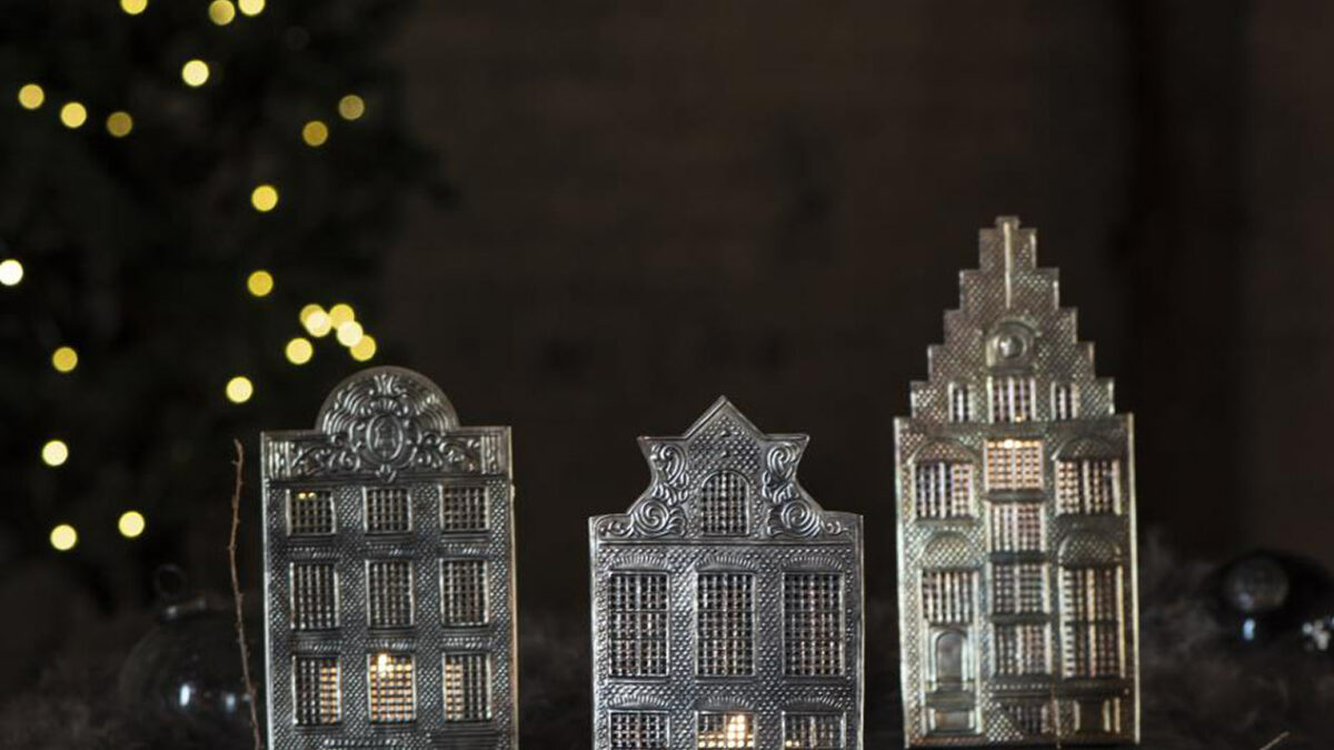 pressed metal lanterns in house shapes 1400