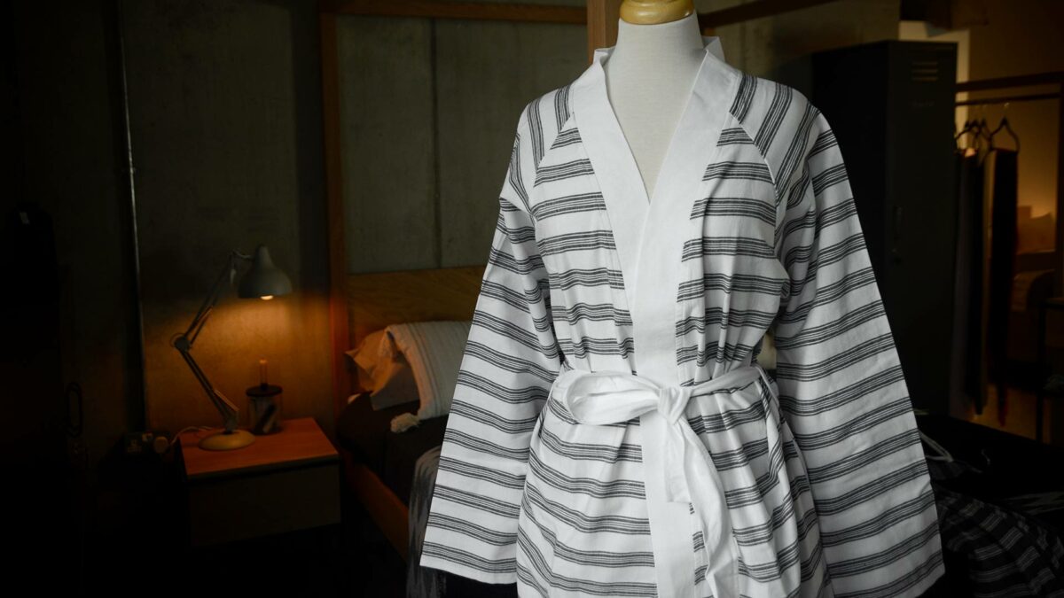 pure cotton robe white with black stripes