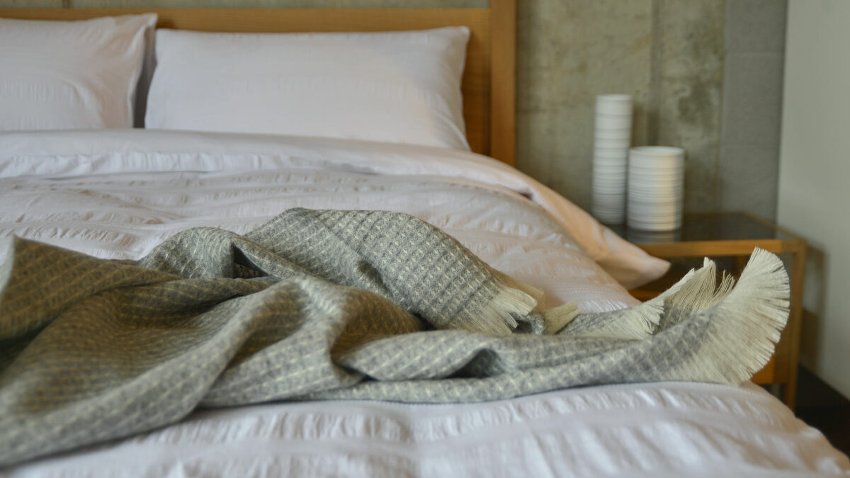 pure new wool throw grey waffle