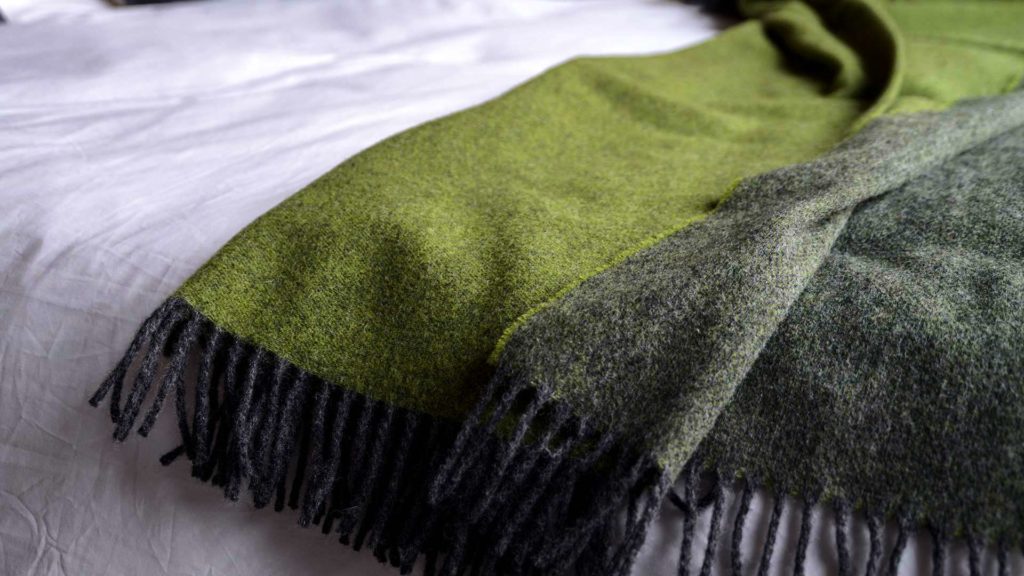 pure wool reversible throw green dark grey