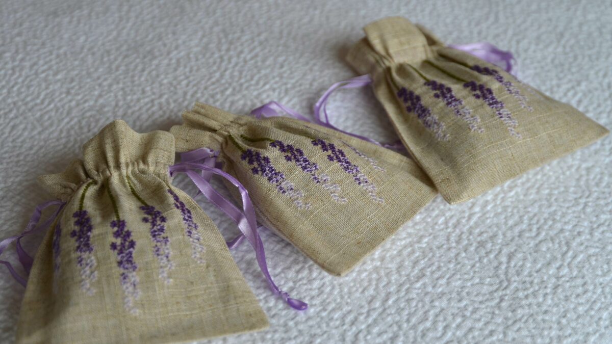 purple embroidery set of 3 lavender bags