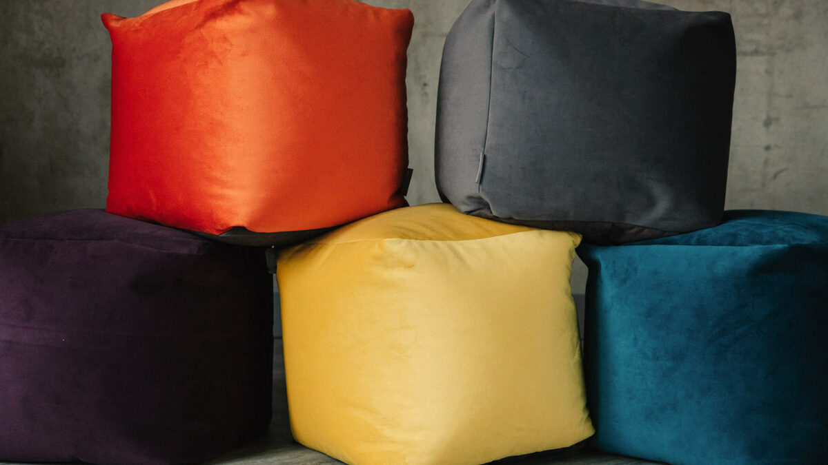 velvet covered pouffe seats in 5 colours