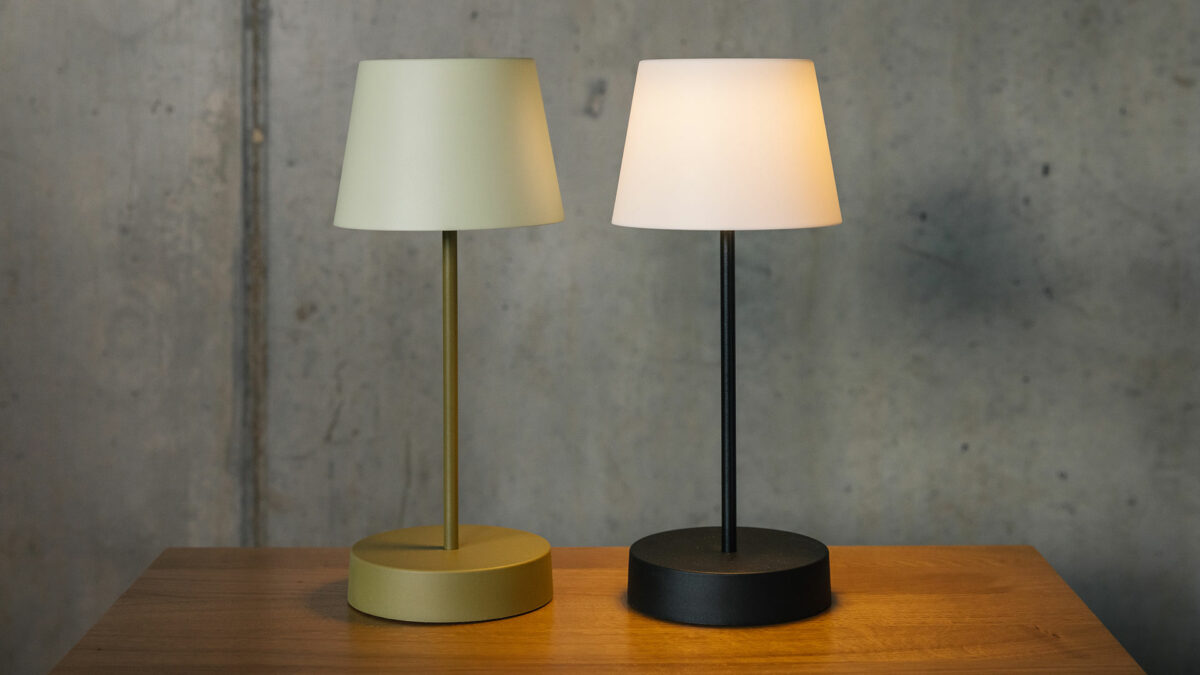 rechargeable portable lamps with an olive green or black base