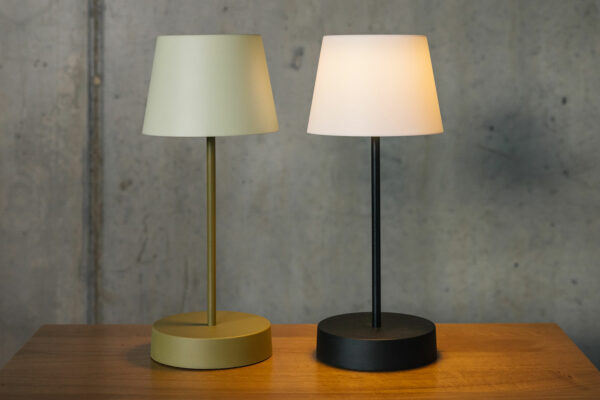 rechargeable portable lamps with an olive green or black base