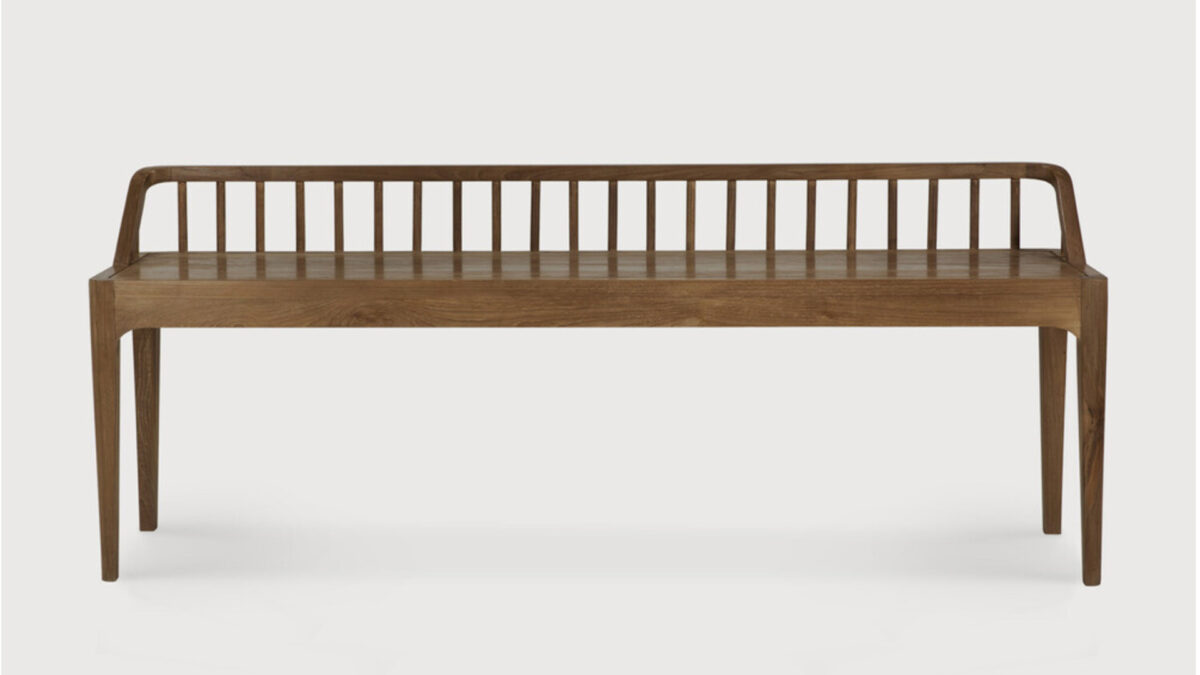 reclaimed teak spindle bench front 1