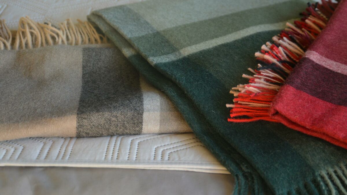 Recycled Alpaca Wool Rich Throws - L to R: Mocha, Green, Red