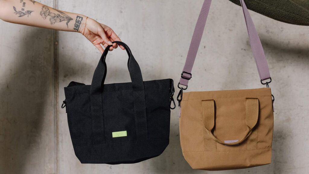 recycled fabric handbag with detatchable shoulder strap