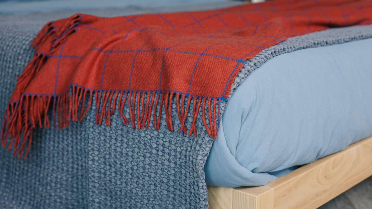 red and blue luxury cashmere throw