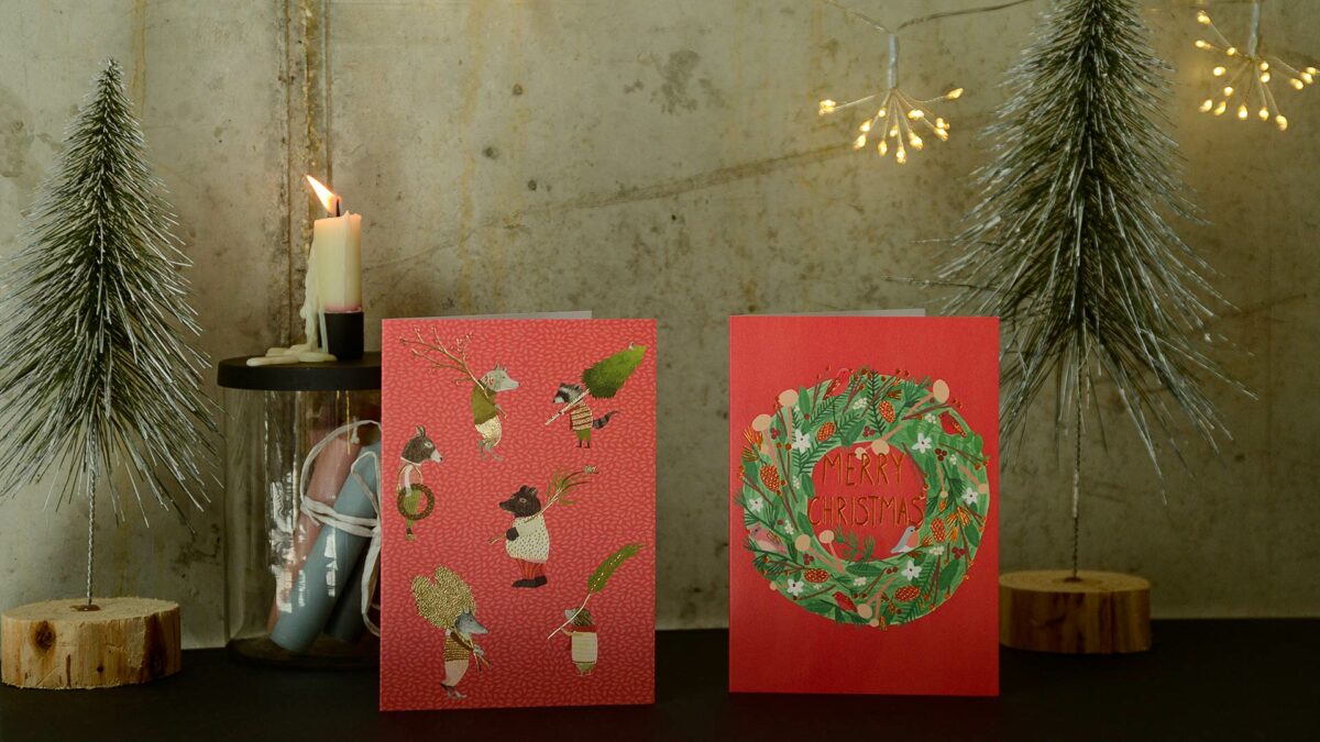 Christmas cards red and metallic