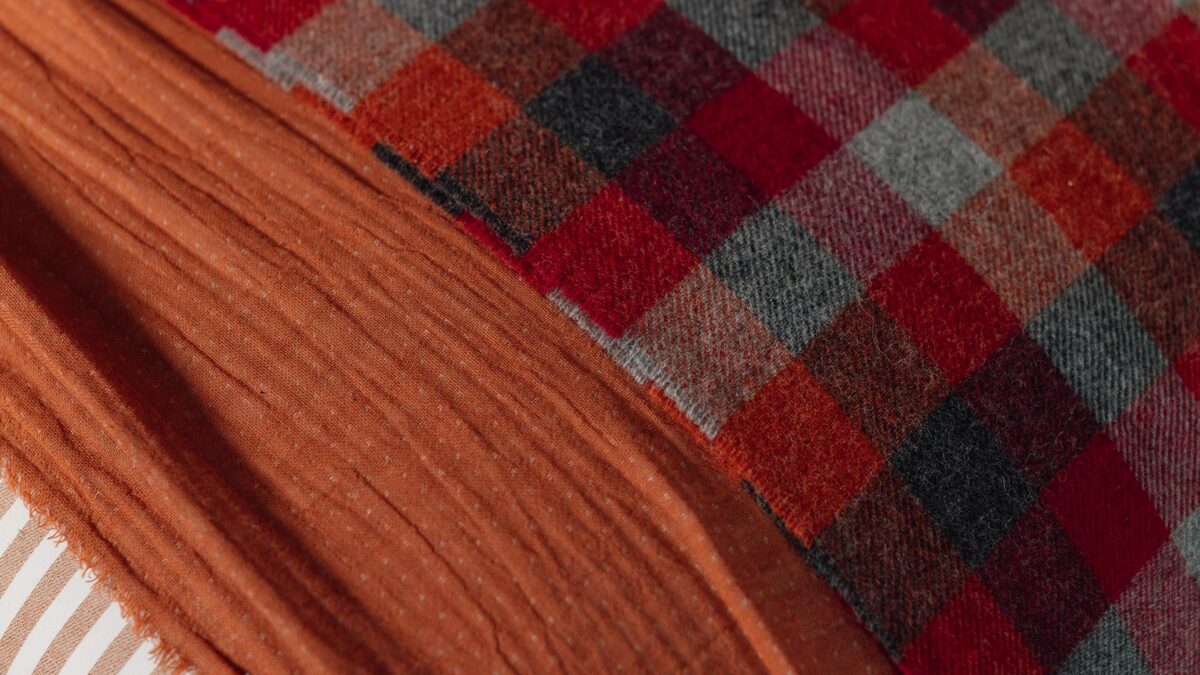 red and grey check throw detail 1
