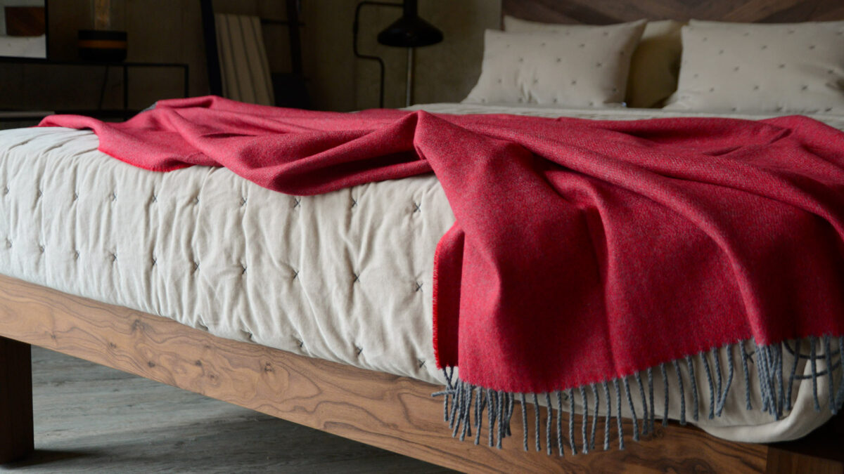 red and grey reversible merino throw