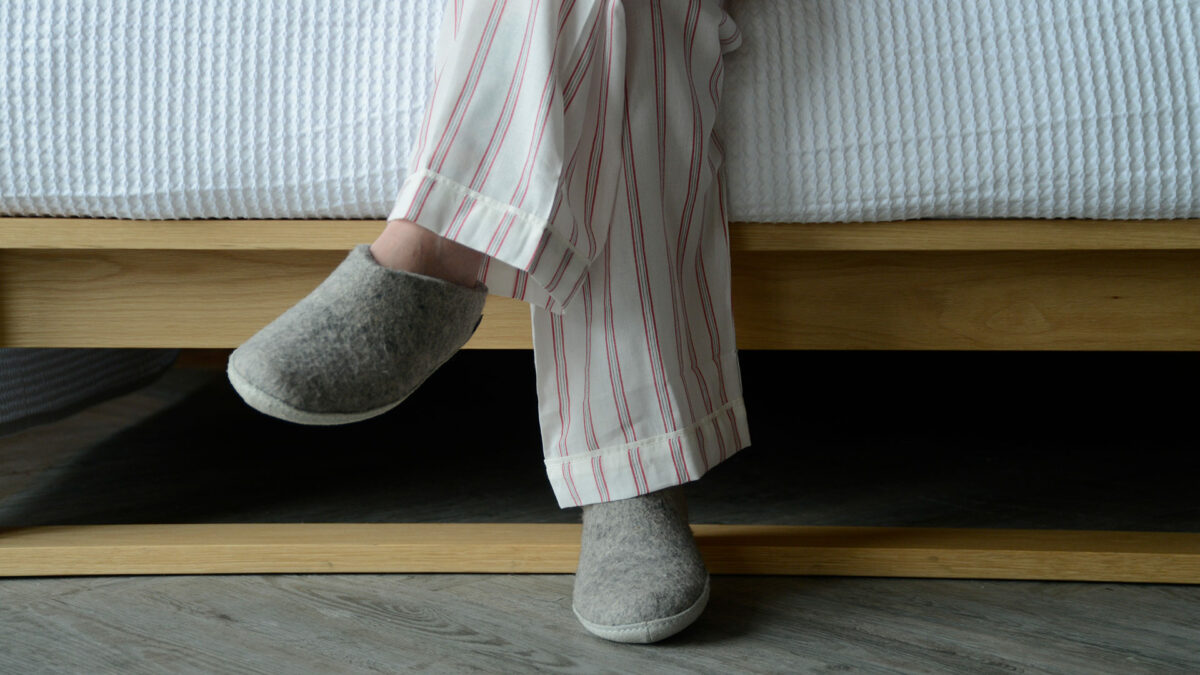 red and ivory pyjamas leg detail