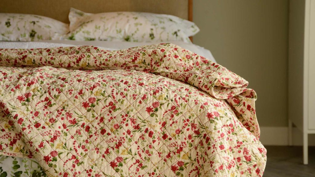 red floral quilted blanket