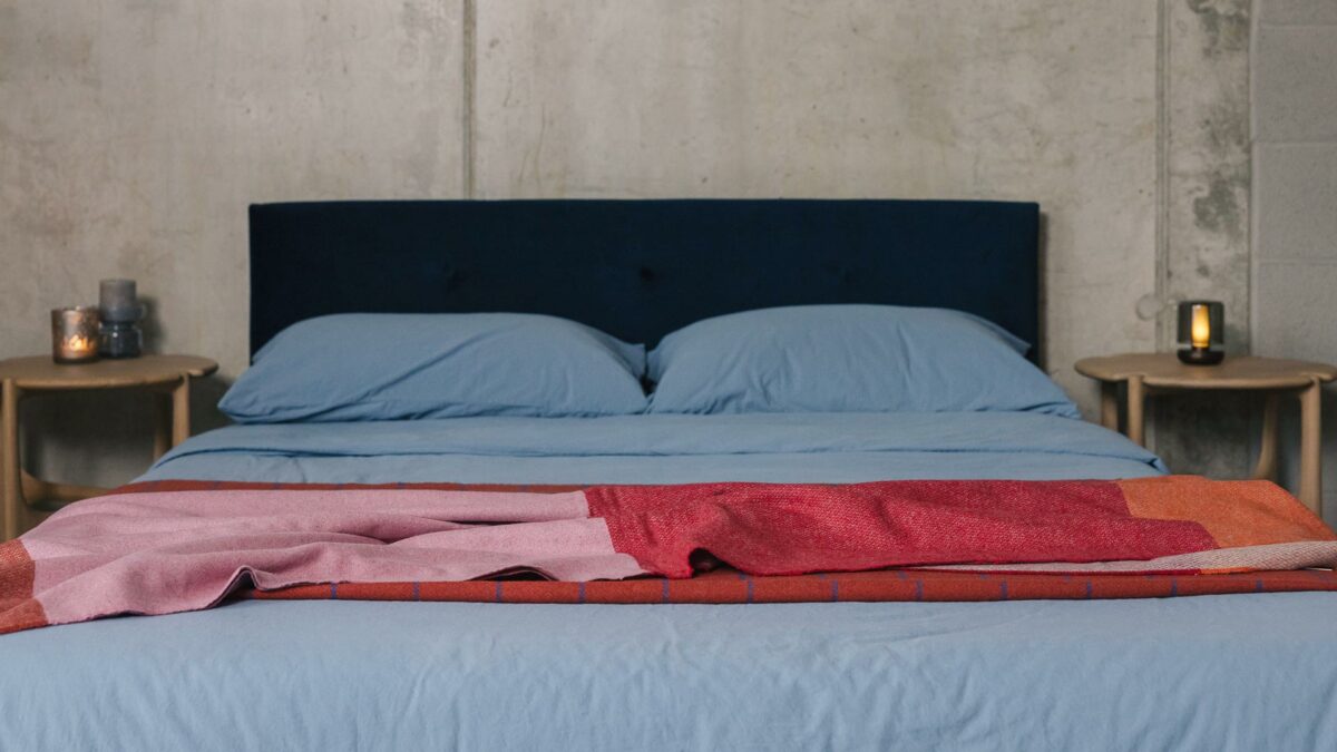 red pink block colour cashmere throw