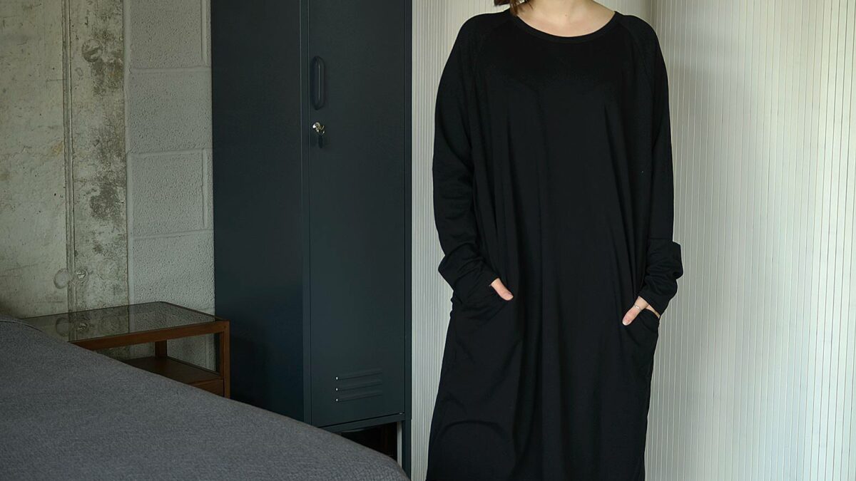 cotton rich jersey dress with long sleeves