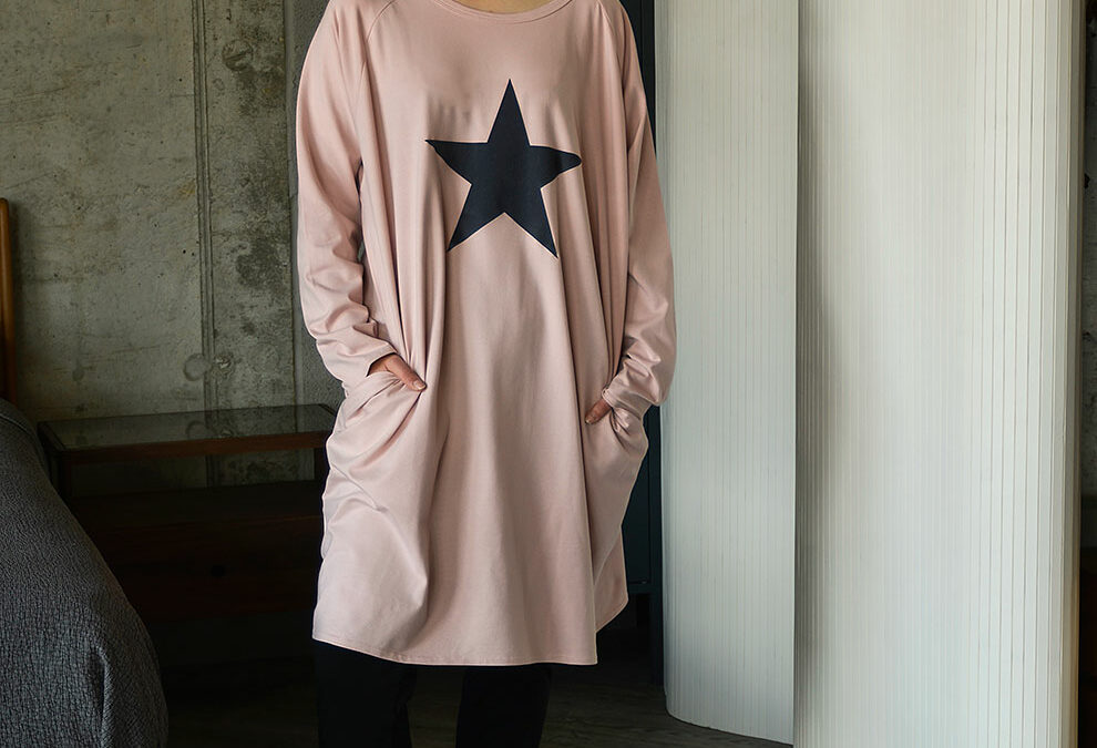 cotton rich jersey dress with long sleeves