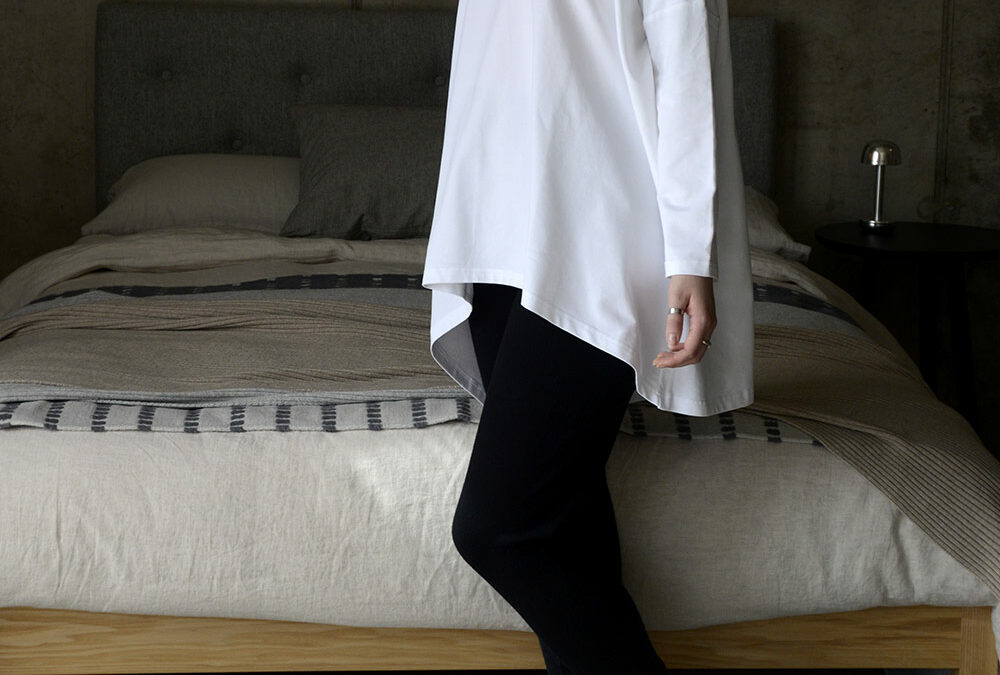 relaxed long line top in white portrait