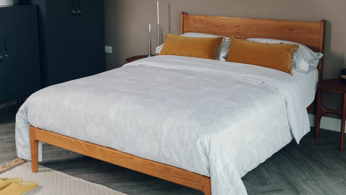 reversibkle honey comb print duvet set with ochre cushions