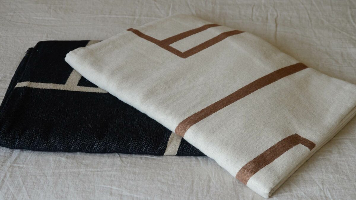 Reversible Abstract Throws - Ivory/Brown (top), Black/Beige (bottom)