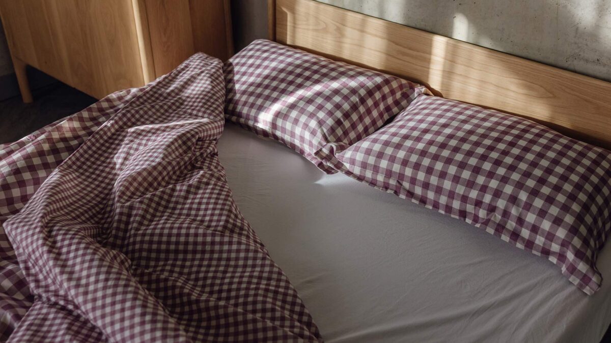 Gingham Cotton Bedding - Berry, Beige or Blue - Image 21