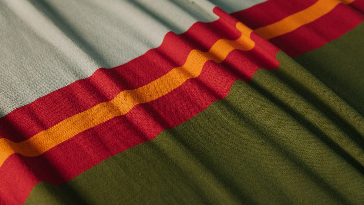reversible green and red throw