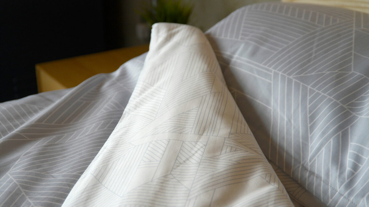 patterned pale grey bedding