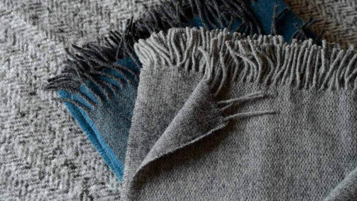 reversible pure wool blankets in teal or grey