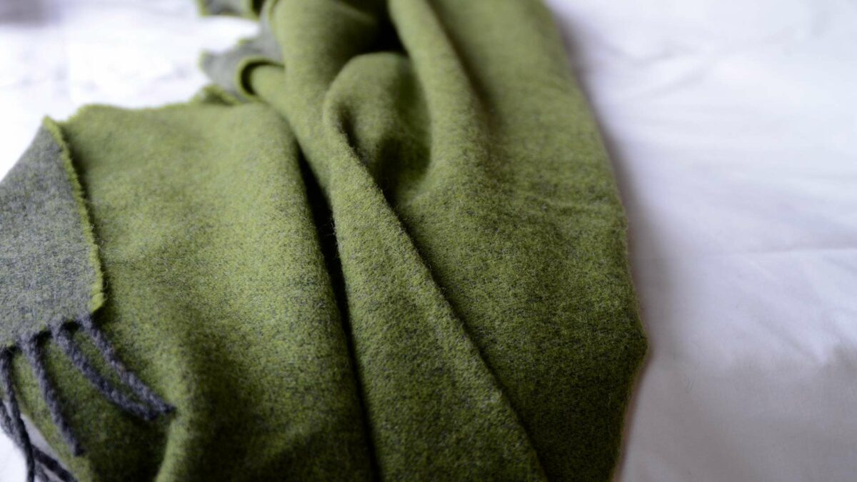 reversible pure wool throw green and charcoal