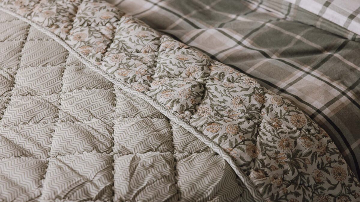 Floral Quilted Throw with Stripe Reverse