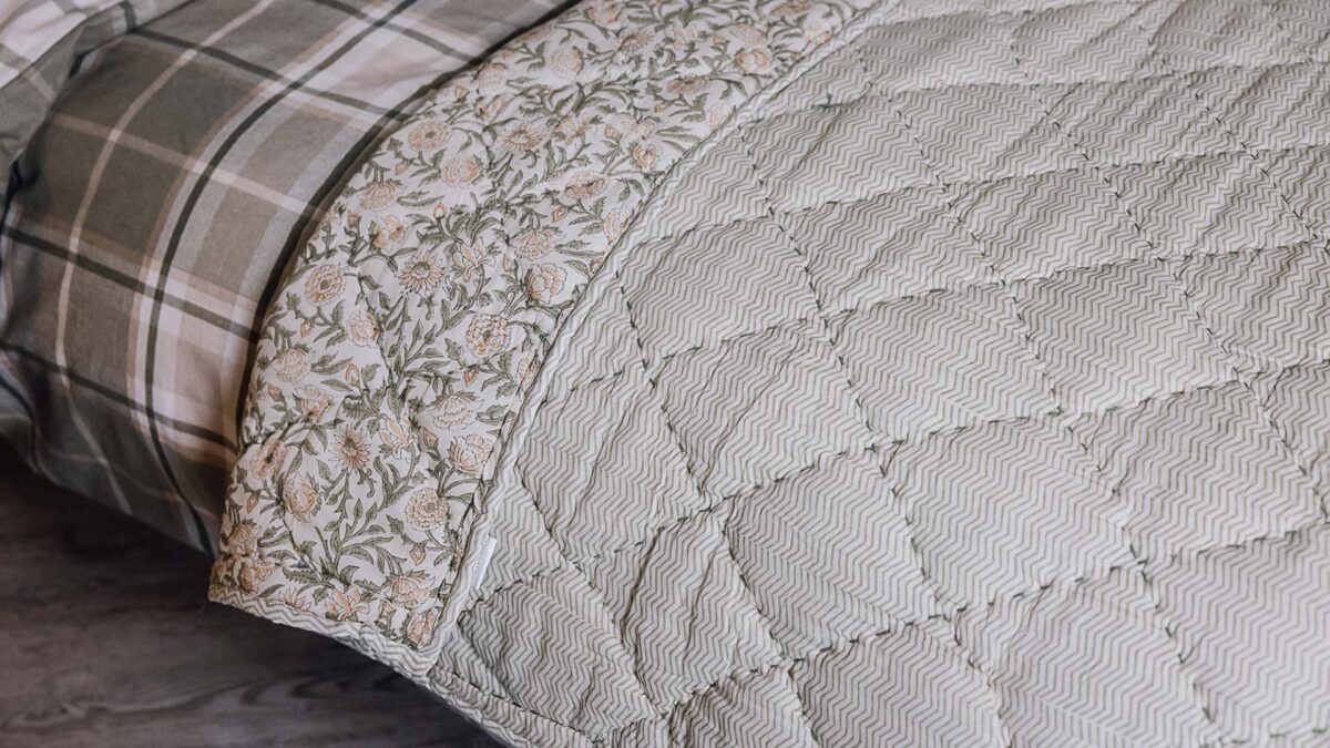 Floral Quilted Throw with Stripe Reverse - Image 7