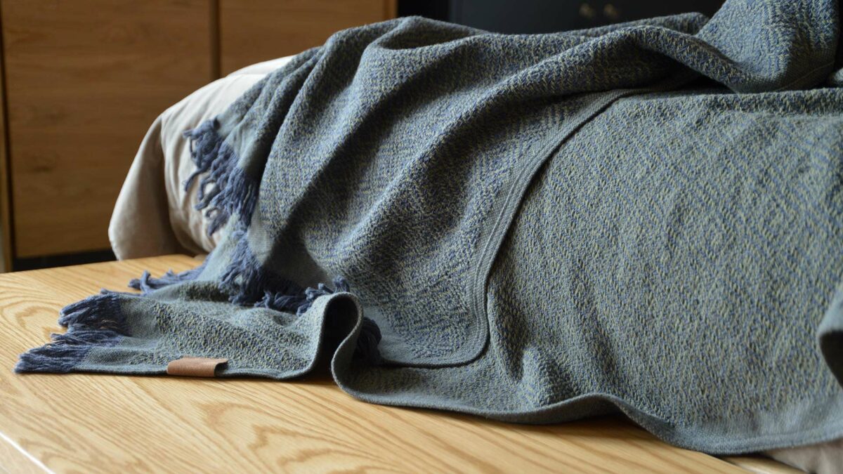 reversible woven throw in olive