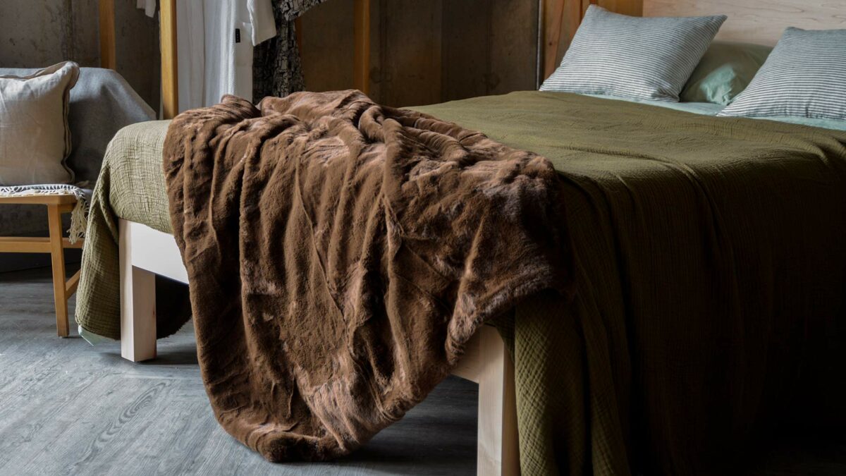rich brown faux fur throw