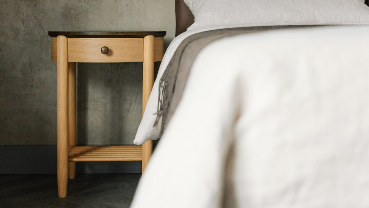 round bedside table in oak with stained oak top