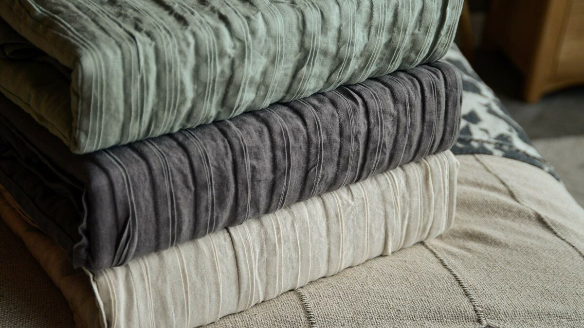 Linen ruffle edge throws in Sage, grey and Ivory