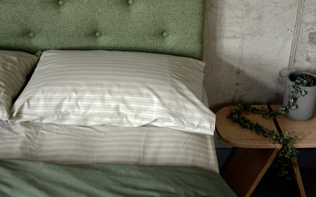 rumpled look striped fitted sheet set on skye bed