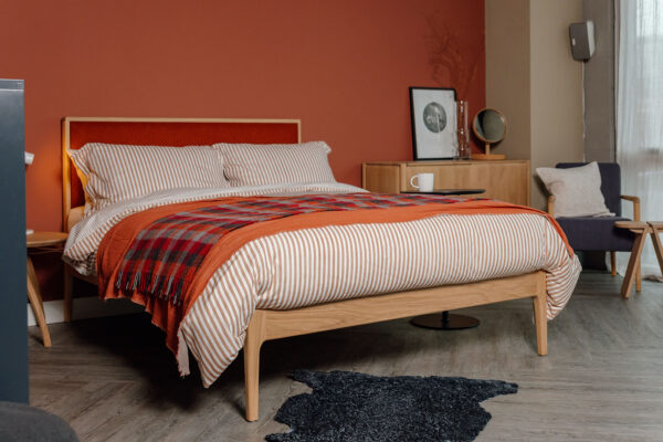 rust red bedroom set Carlisle solid oak bed with upholstered headboard 1