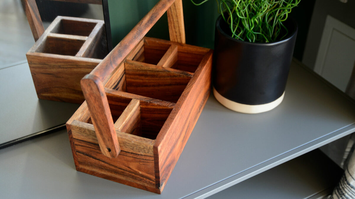 rustic acacia wood storage caddy