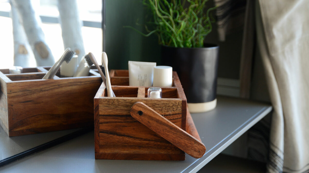 rustic small wooden caddy