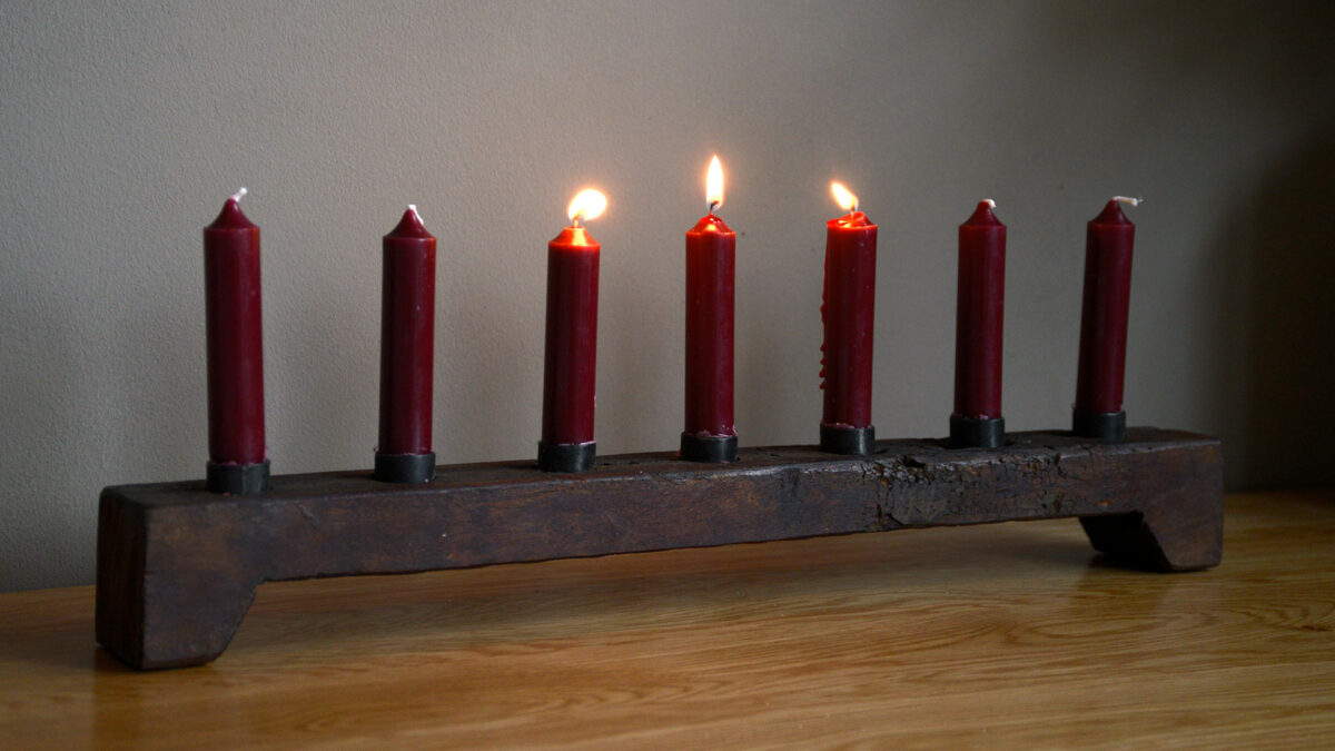 rustic distressed effect dark wooden candle holder