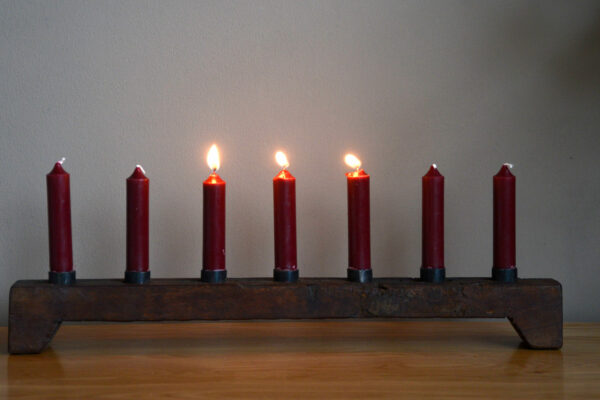 rustic wood and metal candelabra