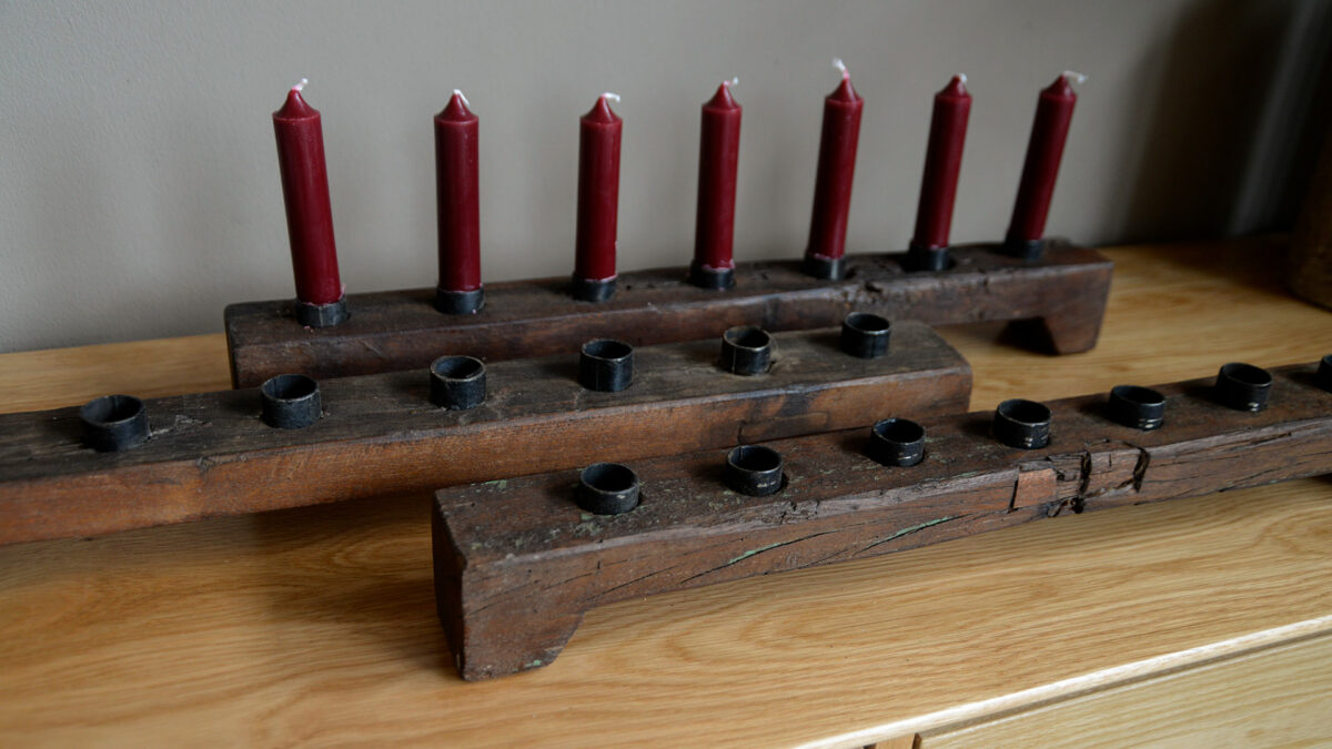 rustic distressed effect wooden candle holder