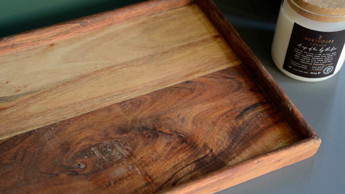 rustic wooden tray detail