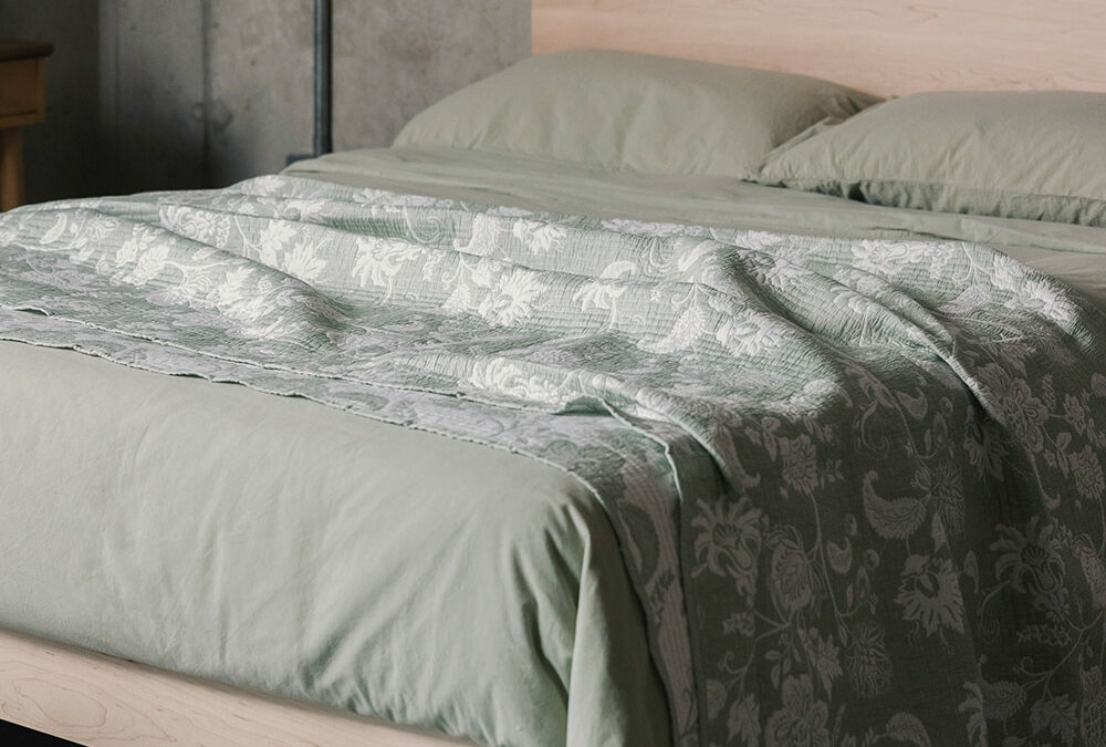 sage green bedding portrait