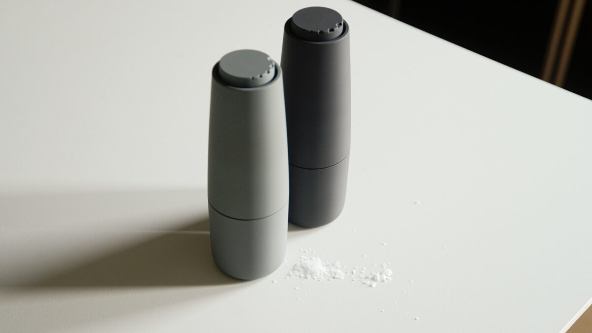 soft touch modern grey salt and pepper grinders