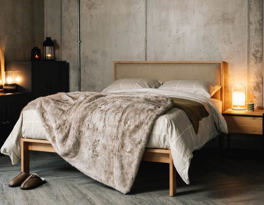 scandinavian style bedrooom with cherry shetland bed
